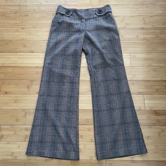 Y2K Lipsy Plaid Flared Wide Leg Trouser Pants Textured Womens Juniors 5 Academia - Picture 1 of 9
